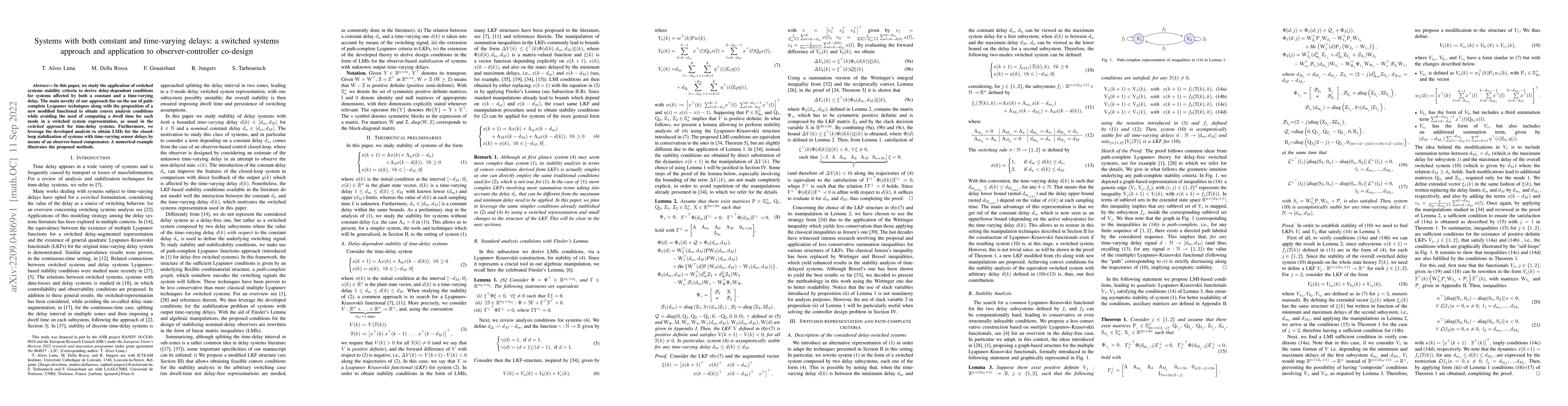 Thumbnail for Systems with both constant and time-varying delays: a switched systems
  approach and application to observer-controller co-design