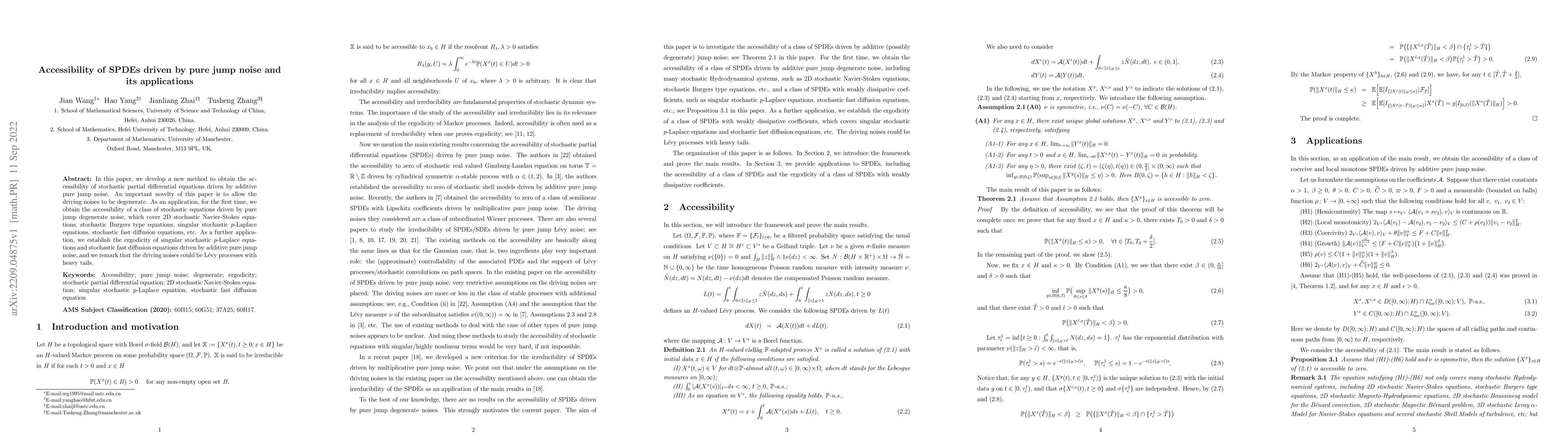Thumbnail for Accessibility of SPDEs driven by pure jump noise and its applications