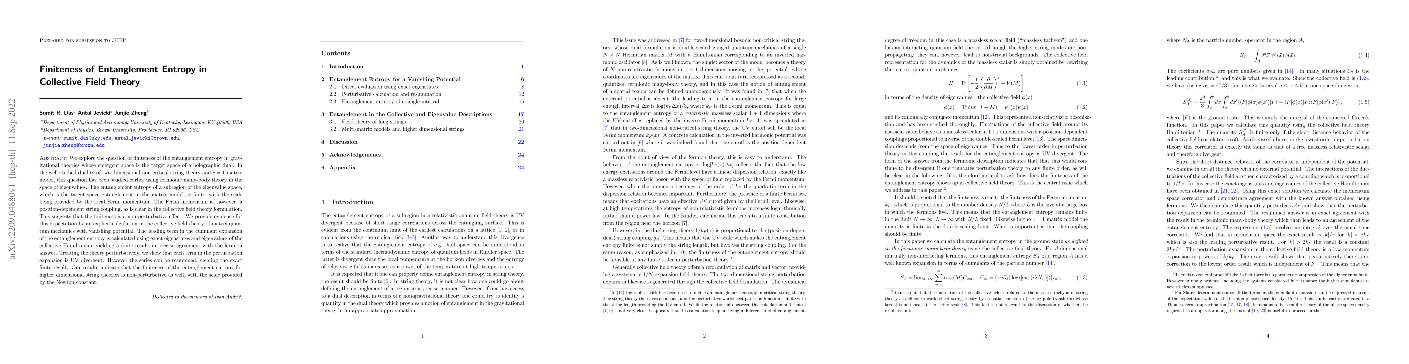 Thumbnail for Finiteness of Entanglement Entropy in Collective Field Theory