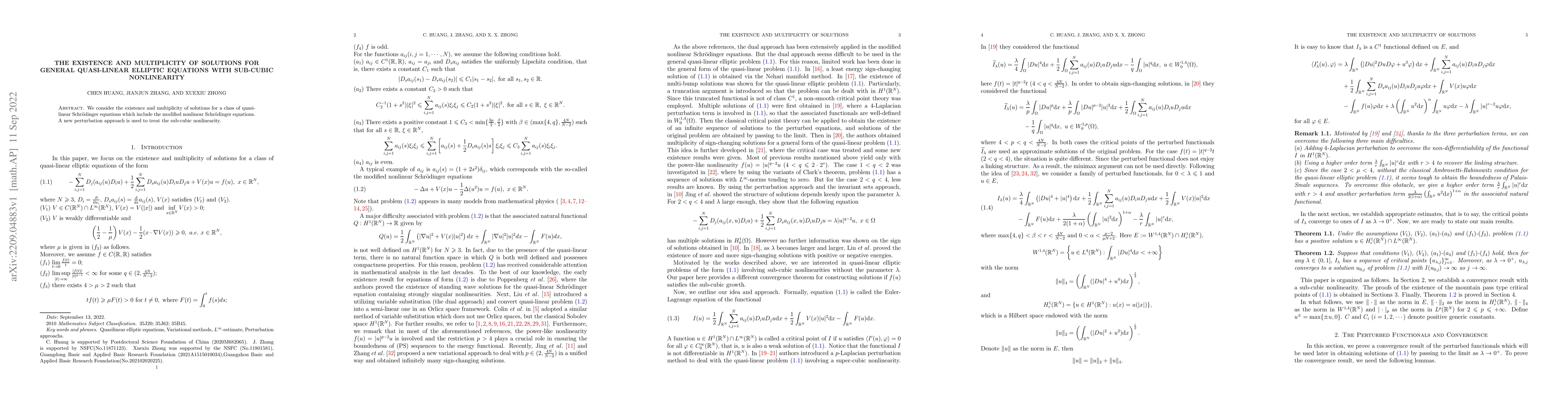 Thumbnail for The existence and multiplicity of solutions for general quasi-linear
  elliptic equations with sub-cubic nonlinearity