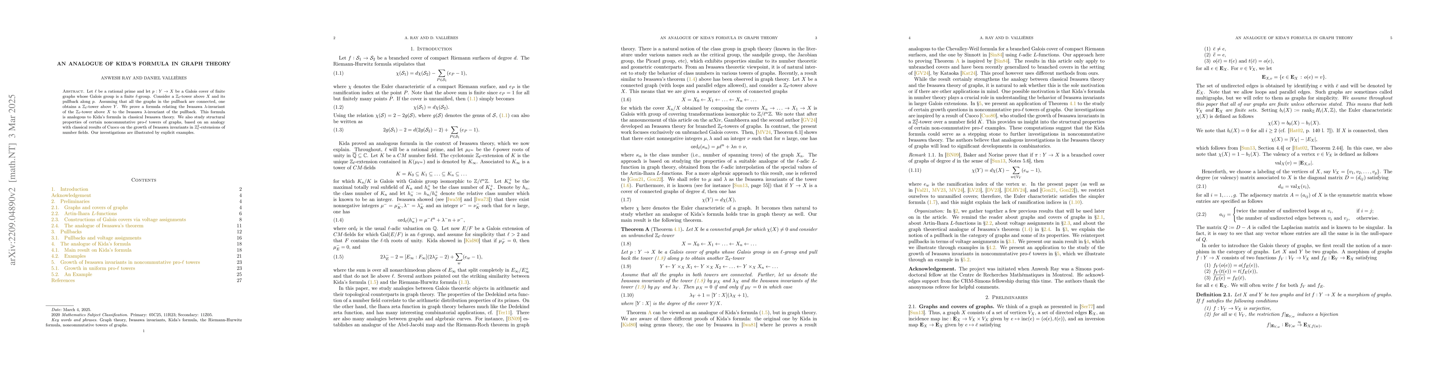 Thumbnail for An analogue of Kida's formula in graph theory
