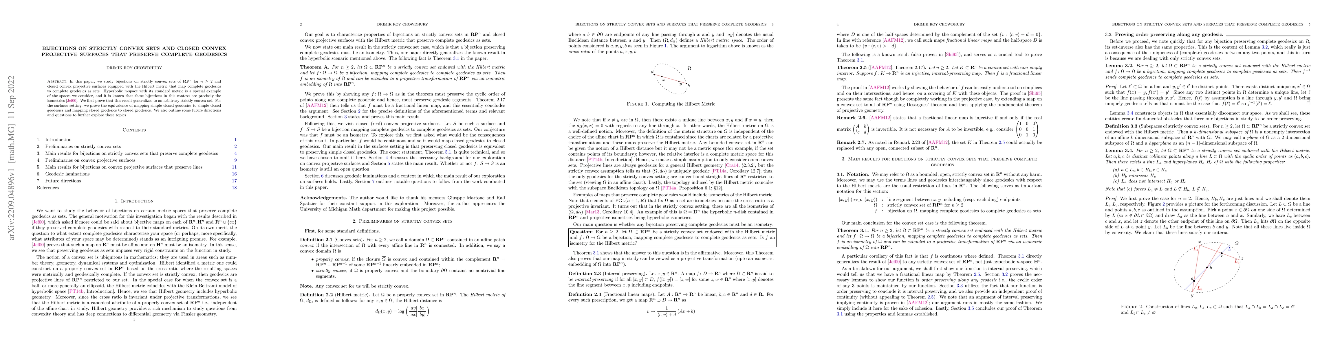 Thumbnail for Bijections on strictly convex sets and closed convex projective surfaces
  that preserve complete geodesics