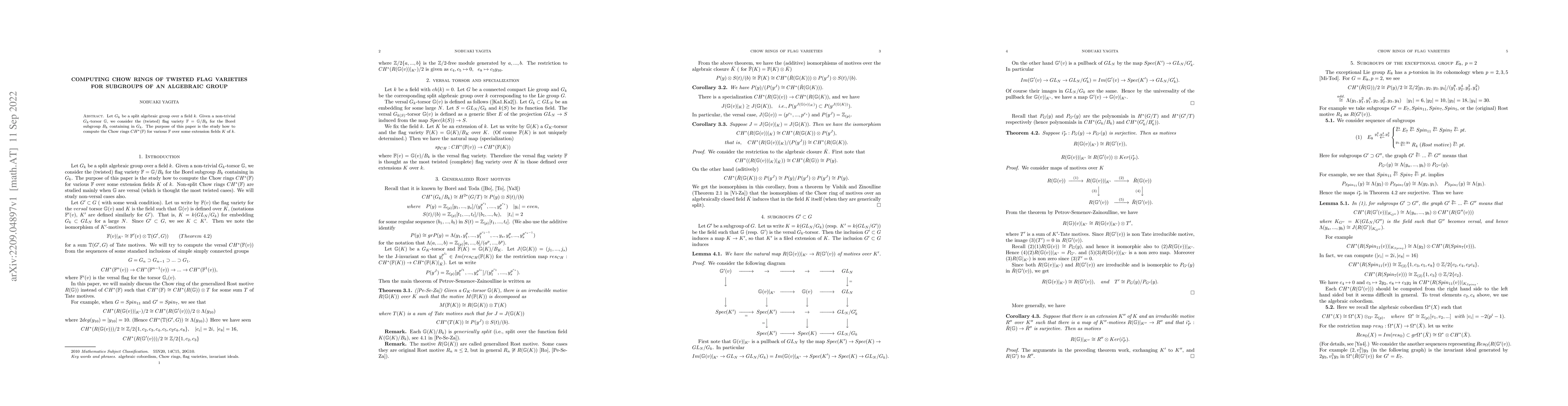 Thumbnail for Computing Chow rings of twisted flag varieties for subgroups of an
  algebraic group
