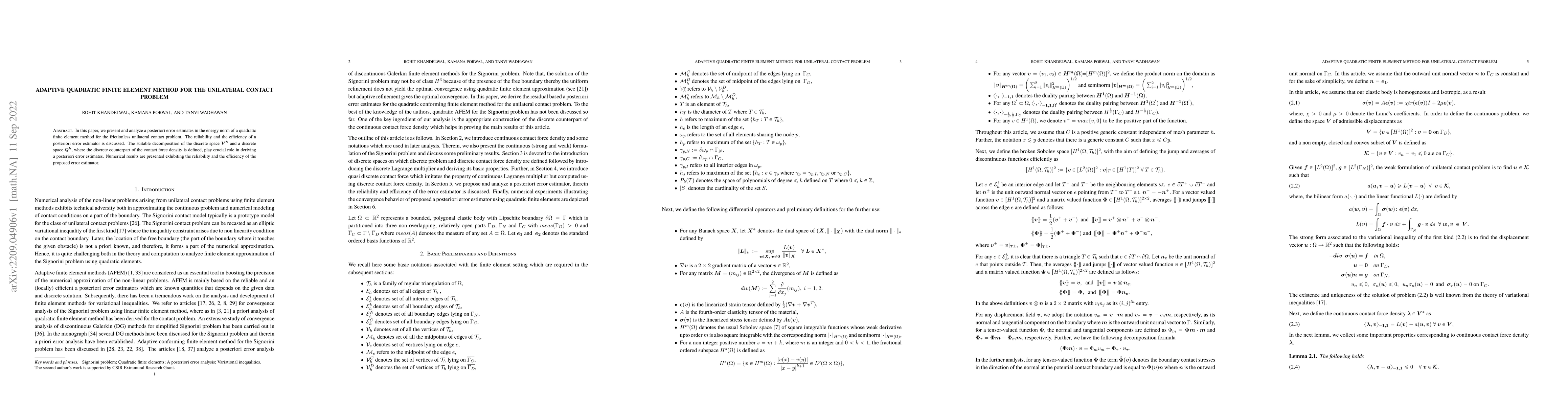 Thumbnail for Adaptive quadratic finite element method for the unilateral contact
  problem