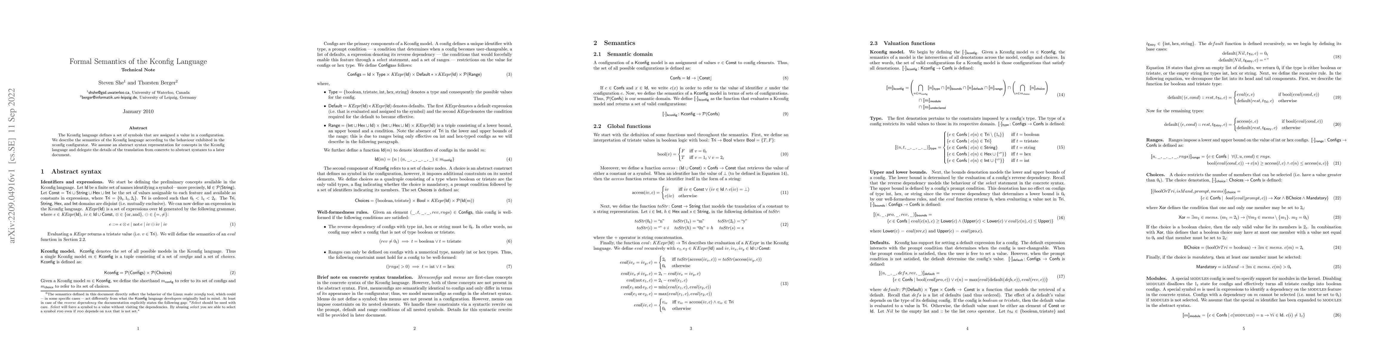 Thumbnail for Formal Semantics of the Kconfig Language