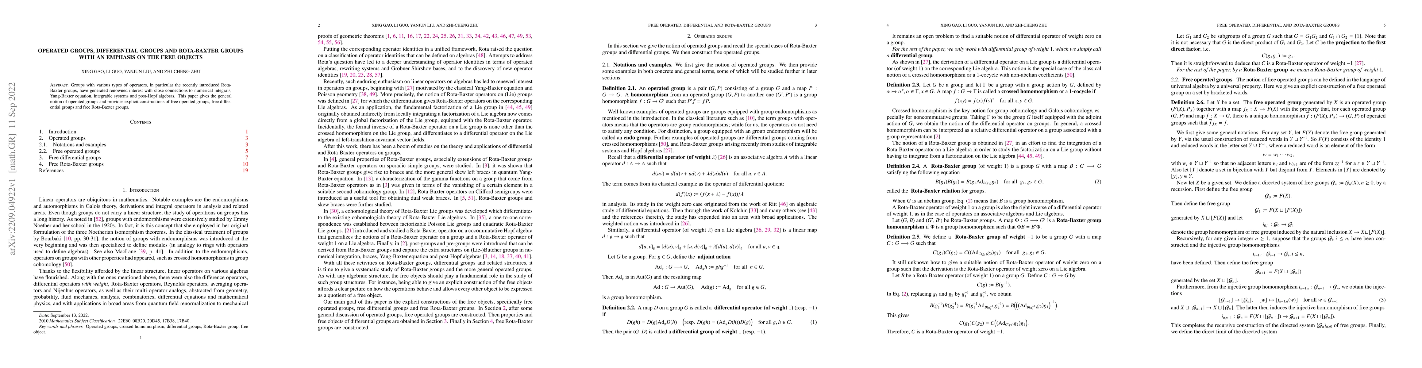 Thumbnail for Operated groups, differential groups and Rota-Baxter groups with an
  emphasis on the free objects