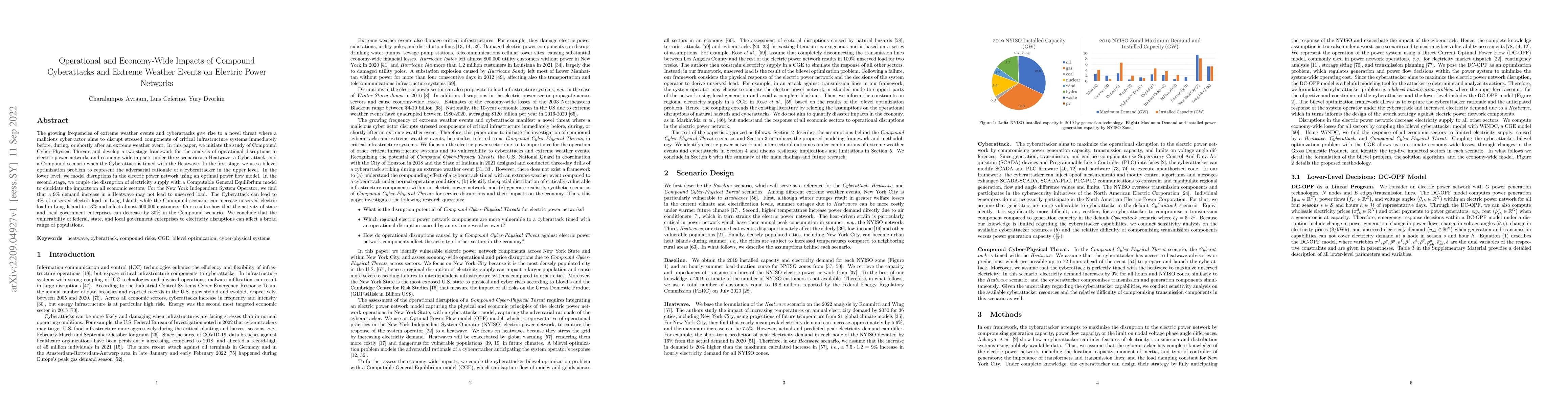 Thumbnail for Operational and Economy-Wide Impacts of Compound Cyberattacks and
  Extreme Weather Events on Electric Power Networks