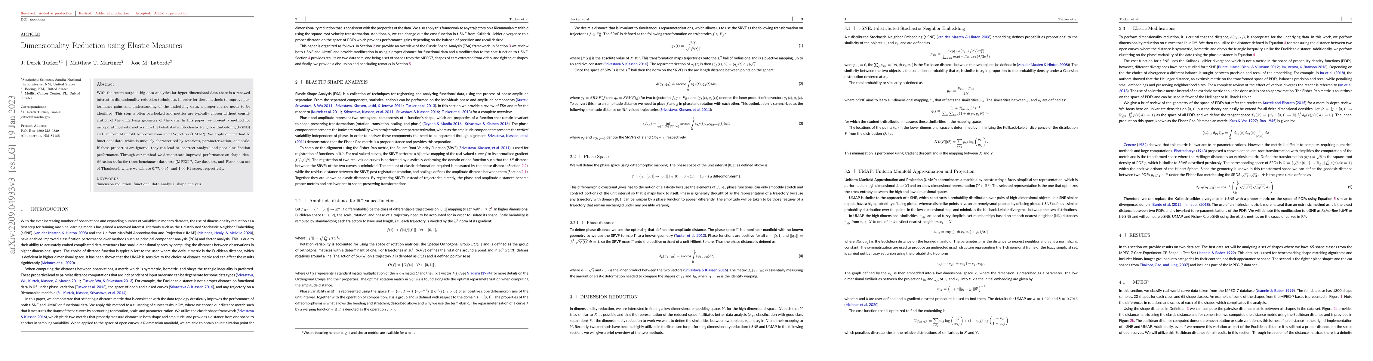 Thumbnail for Dimensionality Reduction using Elastic Measures