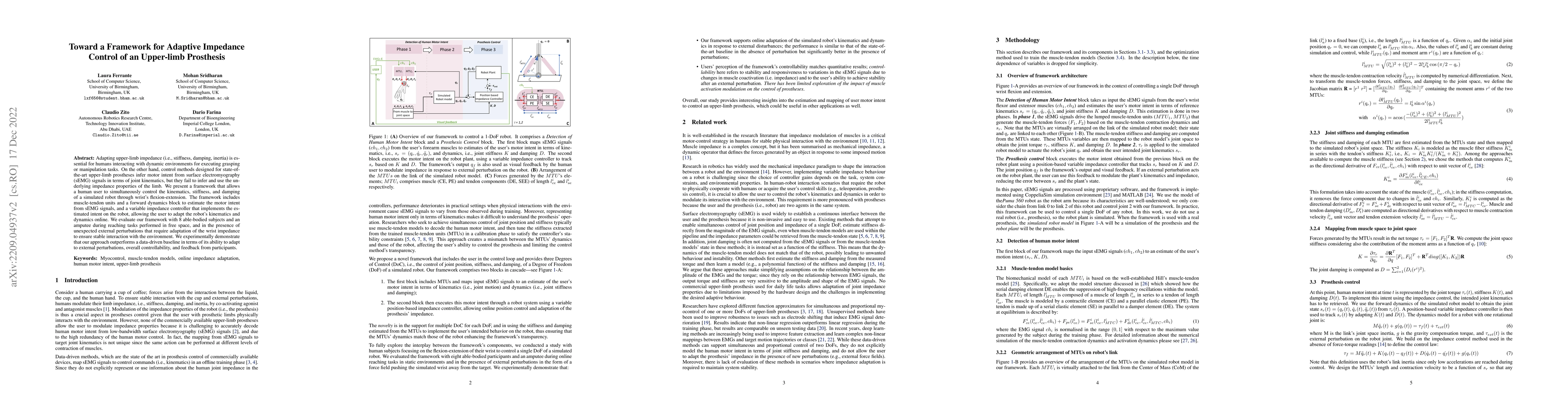 Thumbnail for Toward a Framework for Adaptive Impedance Control of an Upper-limb
  Prosthesis