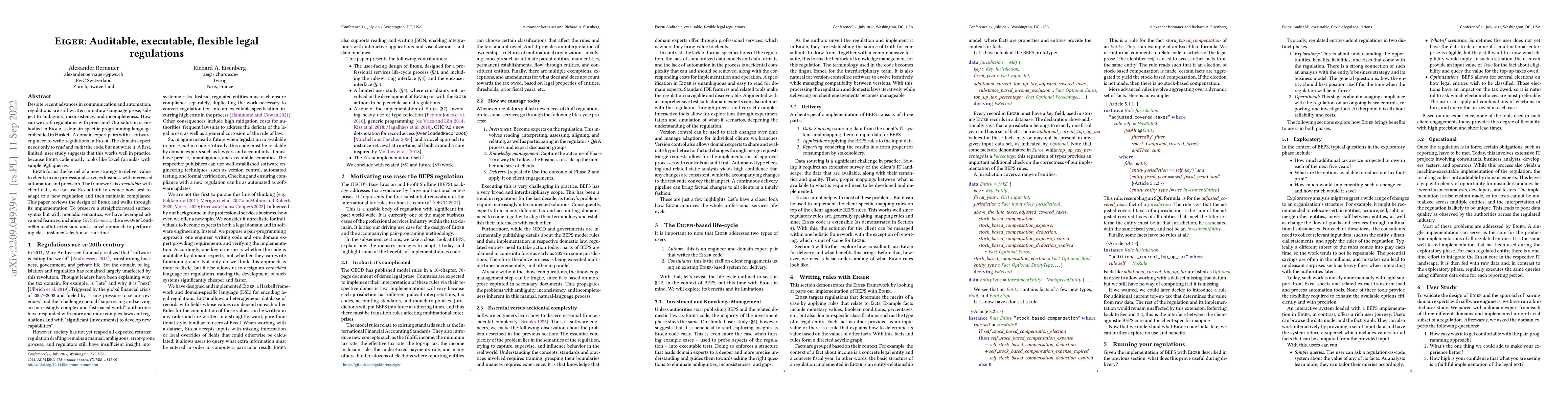 Thumbnail for Eiger: Auditable, executable, flexible legal regulations