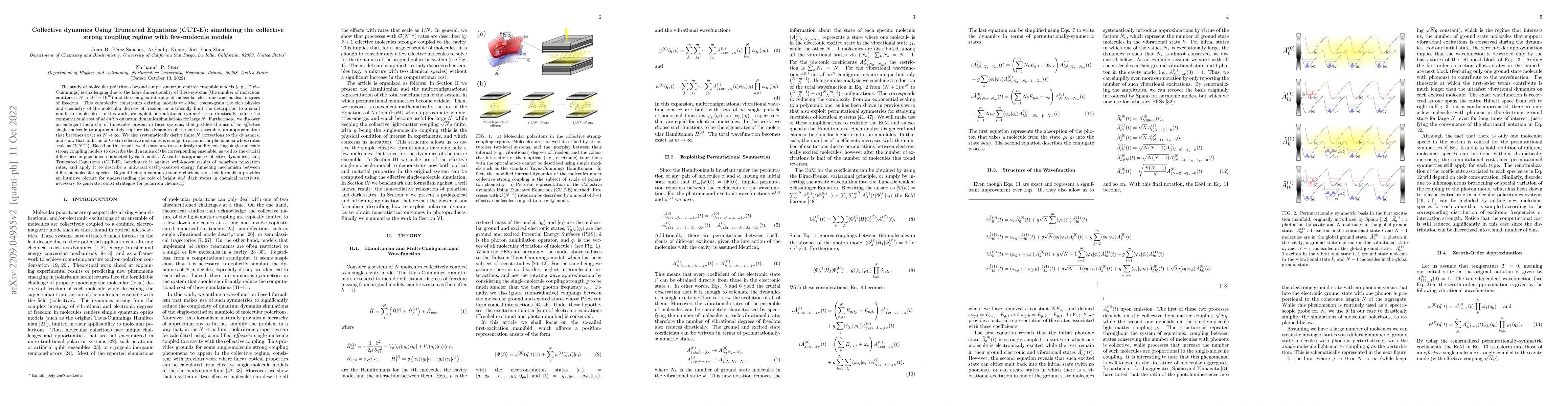 Thumbnail for Collective dynamics Using Truncated Equations (CUT-E): simulating the
  collective strong coupling regime with few-molecule models