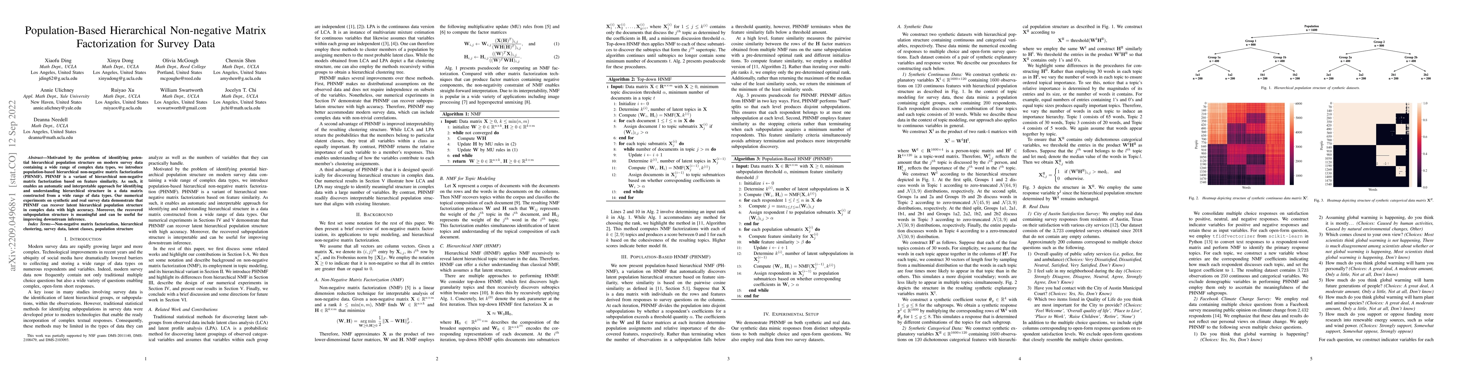 Thumbnail for Population-Based Hierarchical Non-negative Matrix Factorization for
  Survey Data