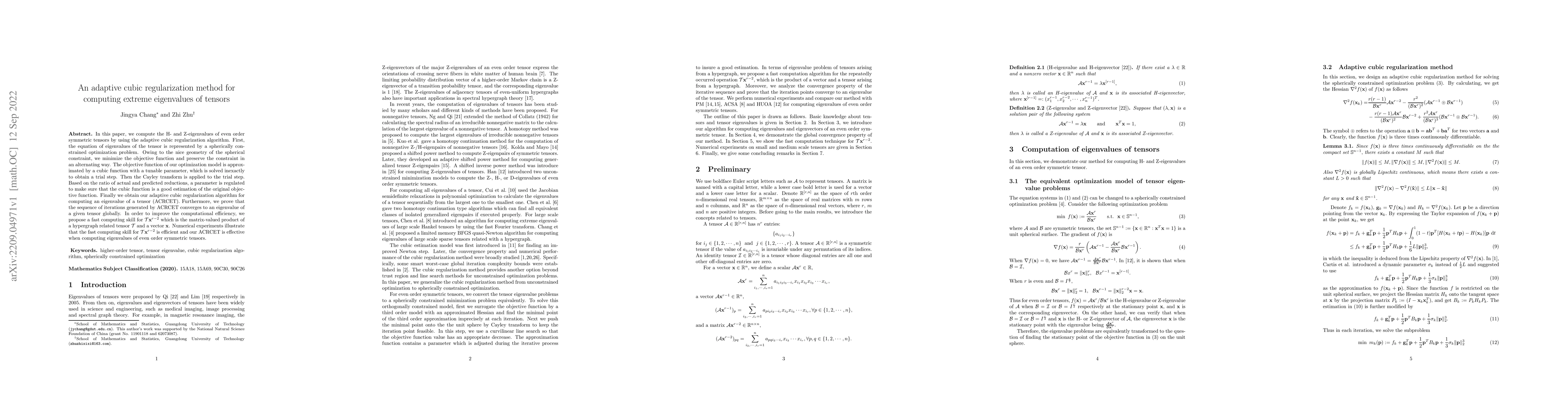 Thumbnail for An adaptive cubic regularization method for computing extreme
  eigenvalues of tensors