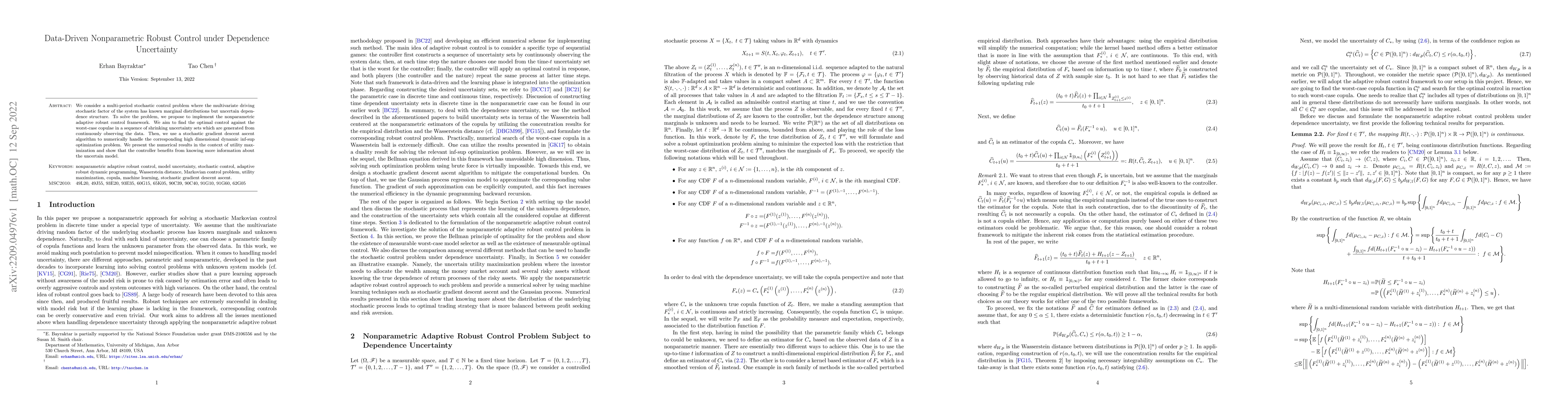 Thumbnail for Data-Driven Nonparametric Robust Control under Dependence Uncertainty