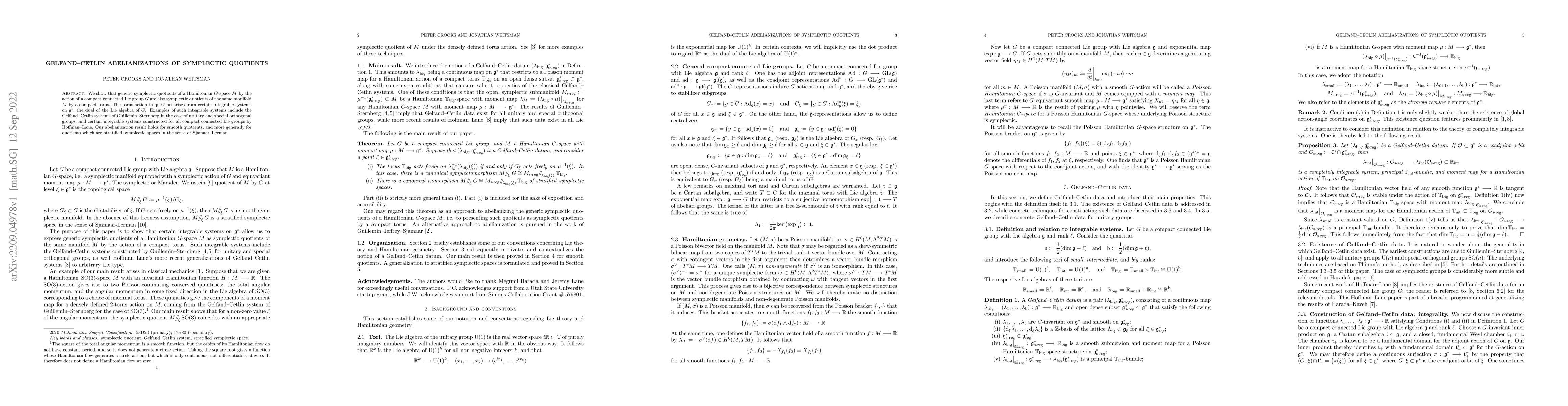Thumbnail for Gelfand-Cetlin abelianizations of symplectic quotients