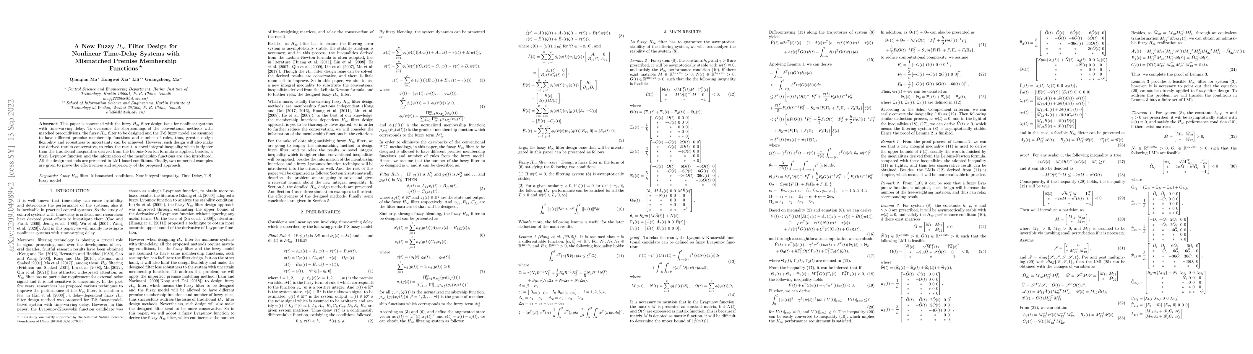 Thumbnail for A New Fuzzy $H_{\infty}$ Filter Design for Nonlinear Time-Delay Systems
  with Mismatched Premise Membership Functions