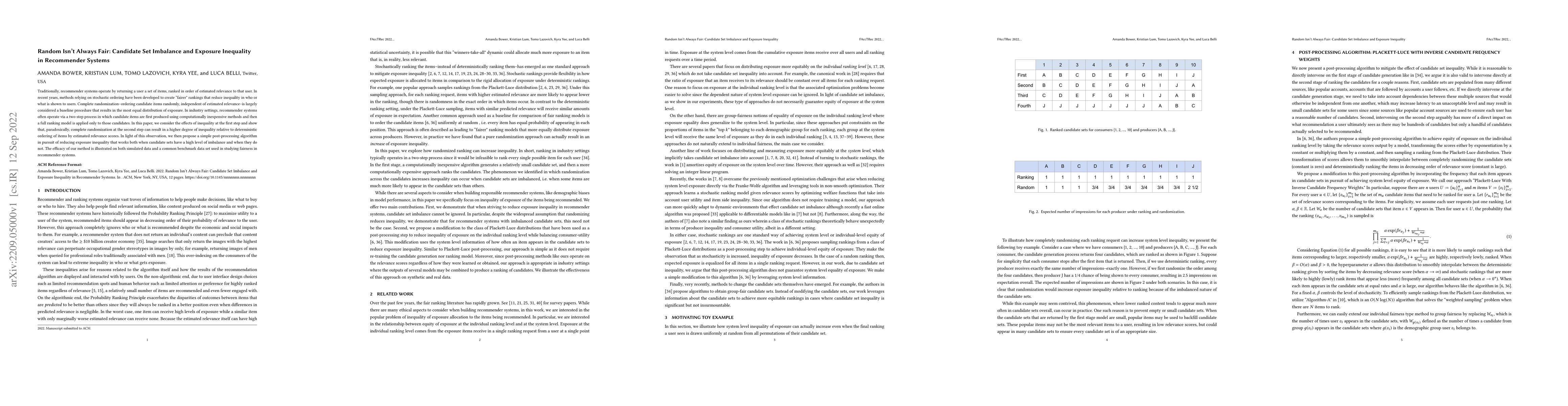 Thumbnail for Random Isn't Always Fair: Candidate Set Imbalance and Exposure
  Inequality in Recommender Systems