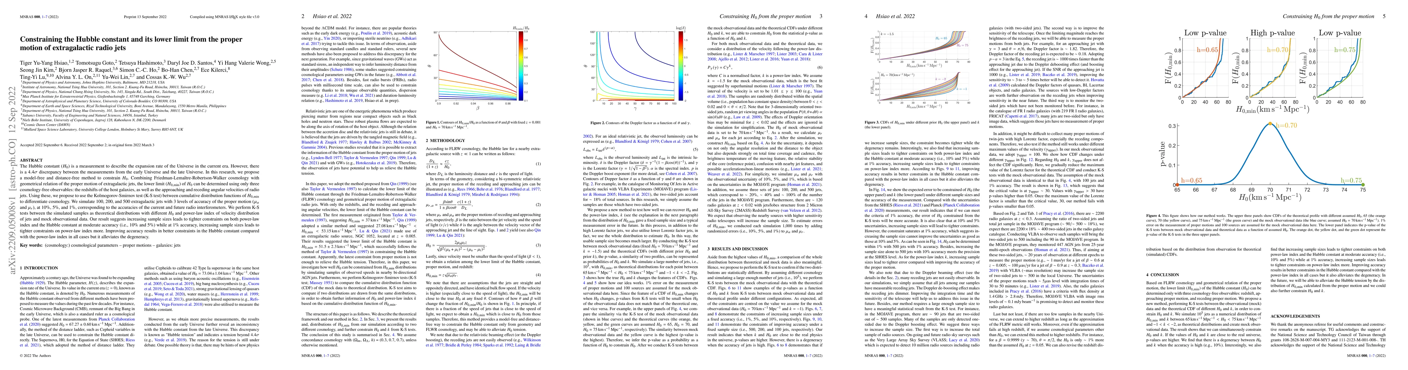 Thumbnail for Constraining the Hubble constant and its lower limit from the proper
  motion of extragalactic radio jets