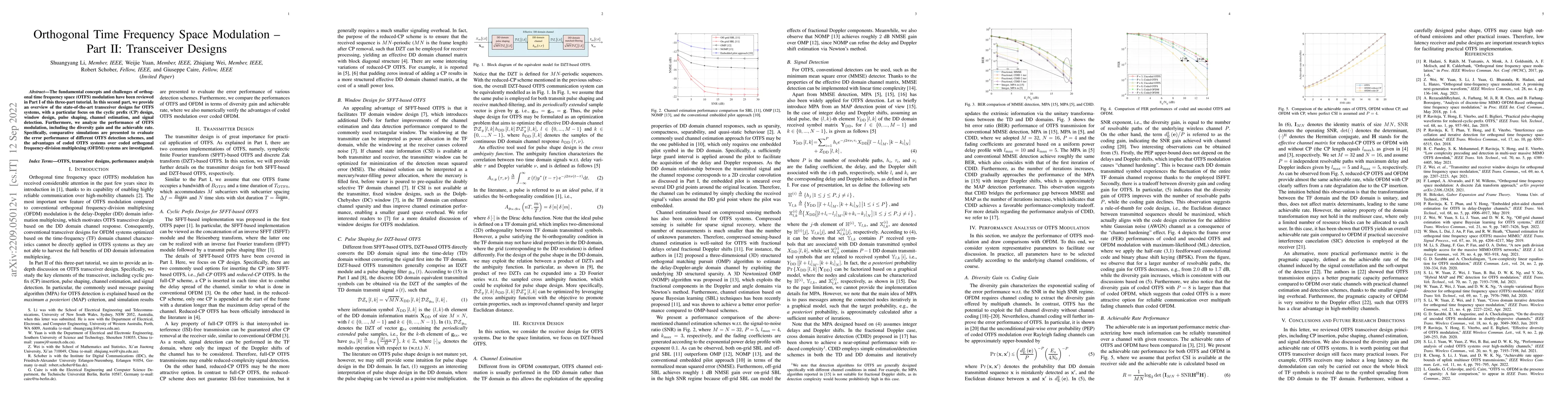Thumbnail for Orthogonal Time Frequency Space Modulation -- Part II: Transceiver
  Designs
