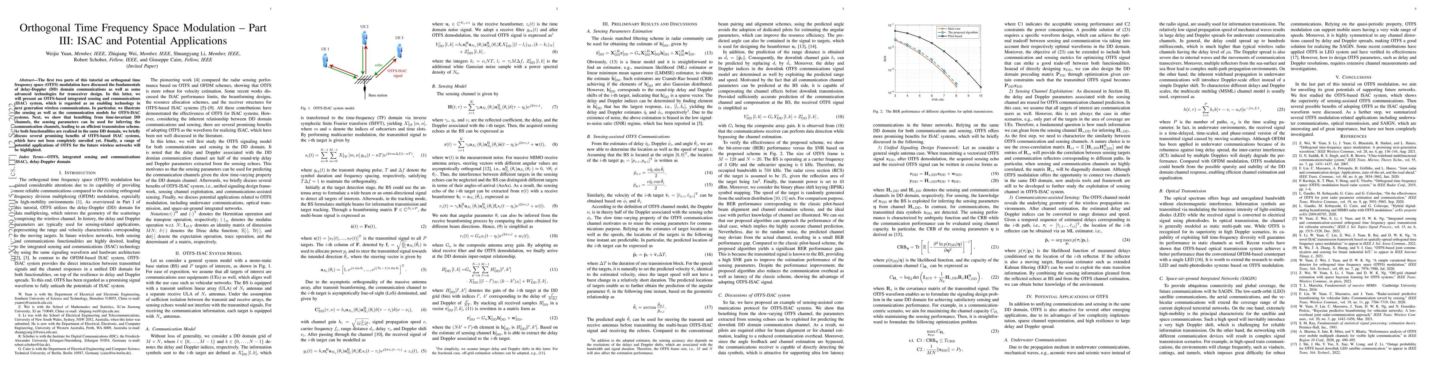Thumbnail for Orthogonal Time Frequency Space Modulation -- Part III: ISAC and
  Potential Applications