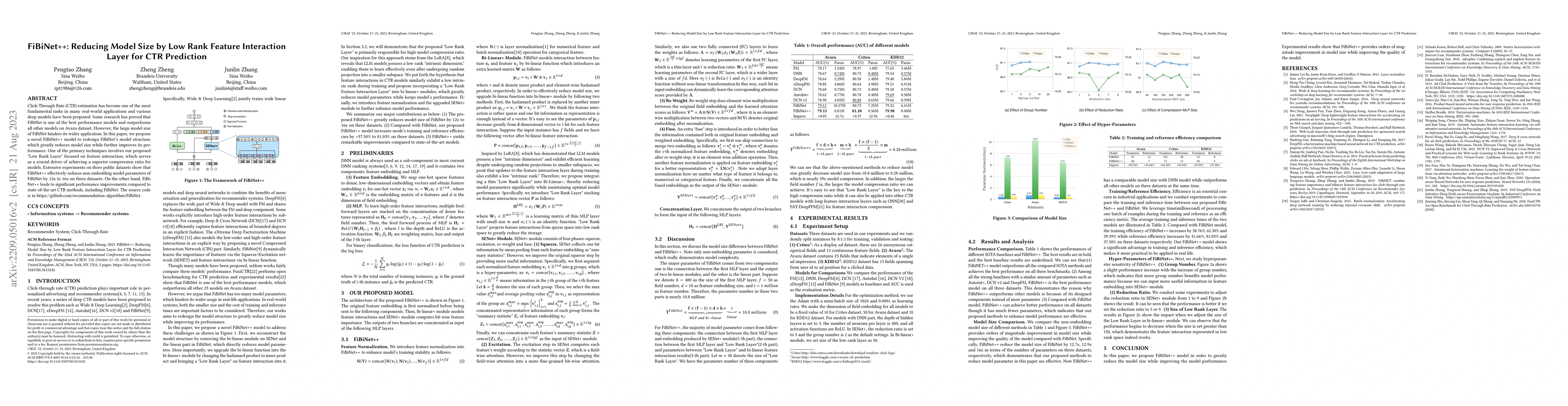 Thumbnail for FiBiNet++: Reducing Model Size by Low Rank Feature Interaction Layer for
  CTR Prediction