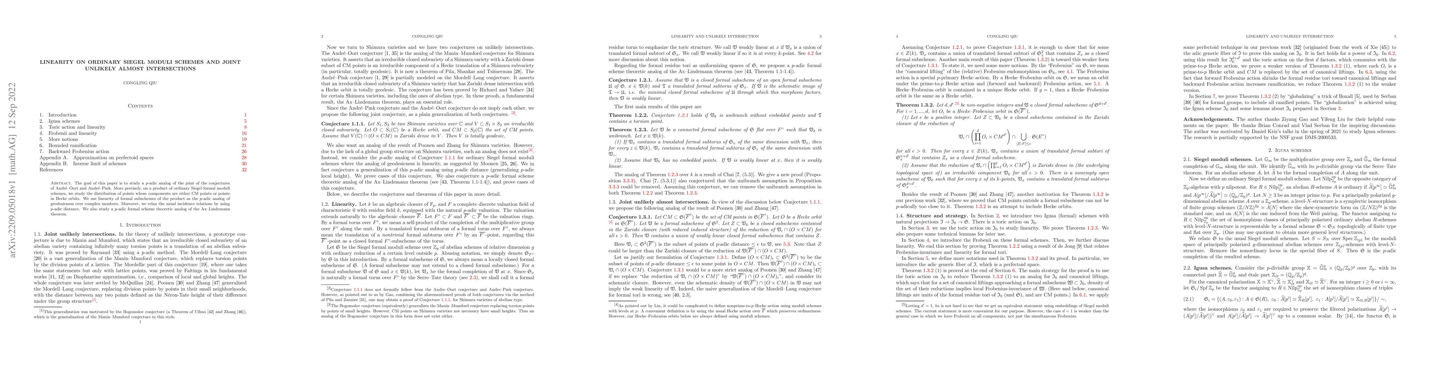 Thumbnail for Linearity on ordinary Siegel moduli schemes and joint unlikely almost
  intersections