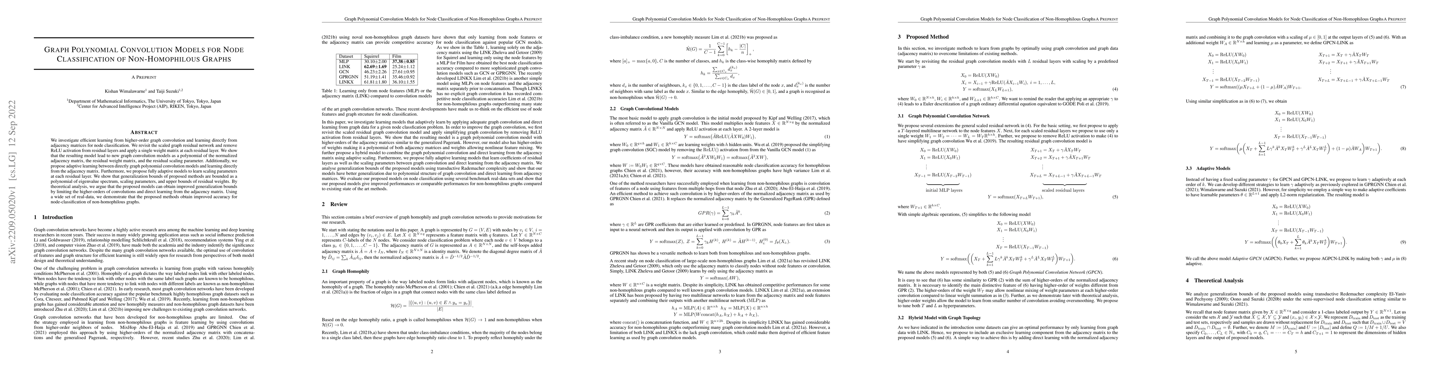 Thumbnail for Graph Polynomial Convolution Models for Node Classification of
  Non-Homophilous Graphs