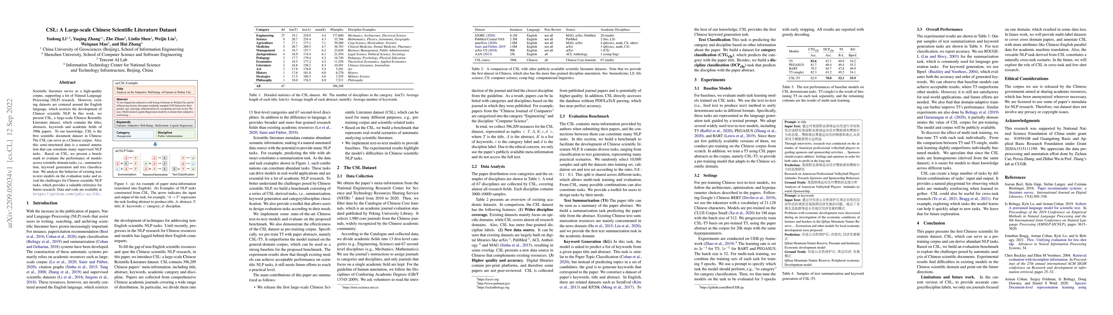 Thumbnail for CSL: A Large-scale Chinese Scientific Literature Dataset