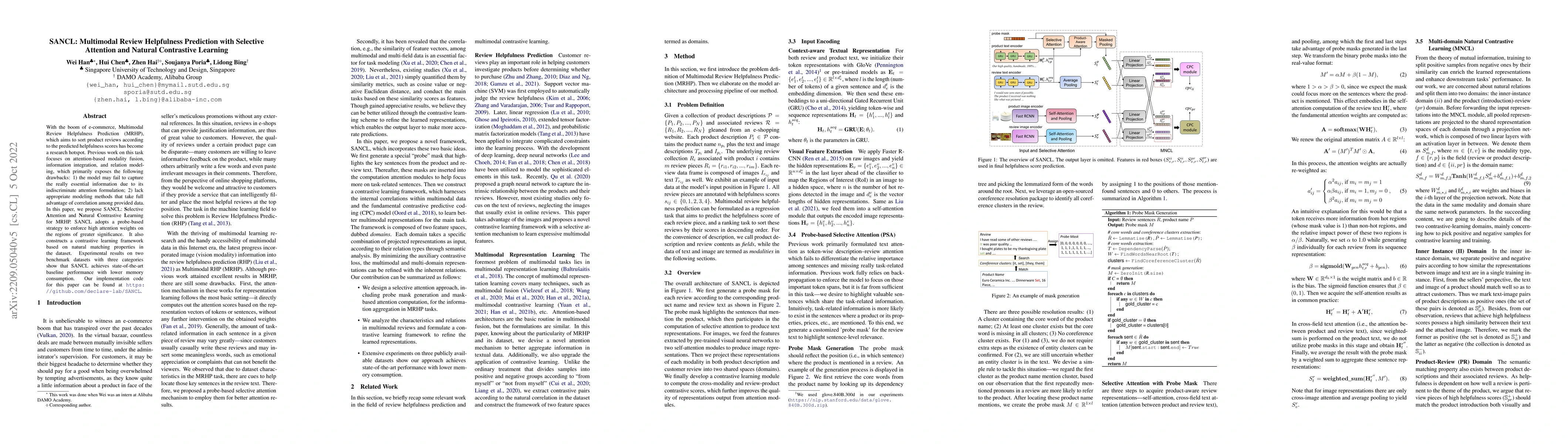 Thumbnail for SANCL: Multimodal Review Helpfulness Prediction with Selective Attention
  and Natural Contrastive Learning