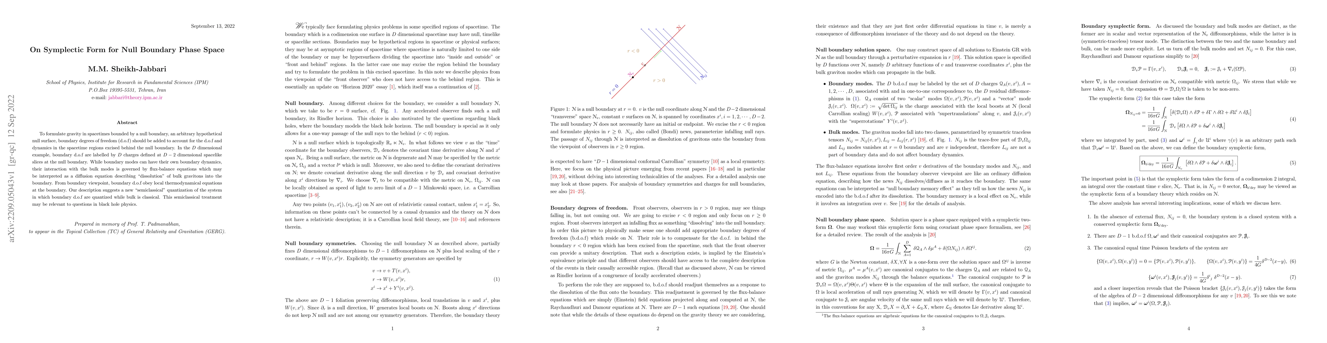 Thumbnail for On Symplectic Form for Null Boundary Phase Space