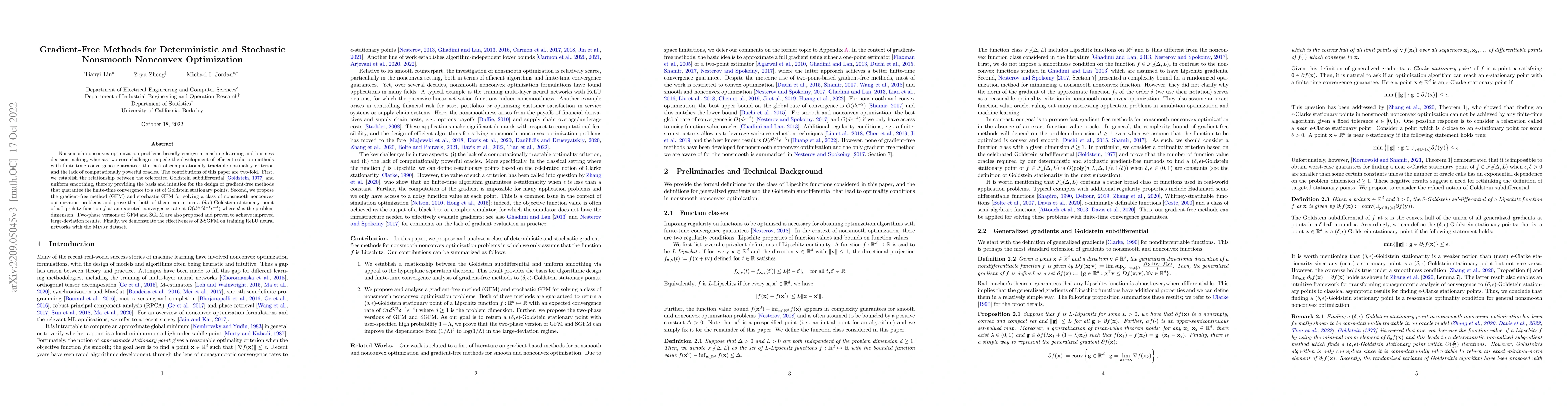 Thumbnail for Gradient-Free Methods for Deterministic and Stochastic Nonsmooth
  Nonconvex Optimization