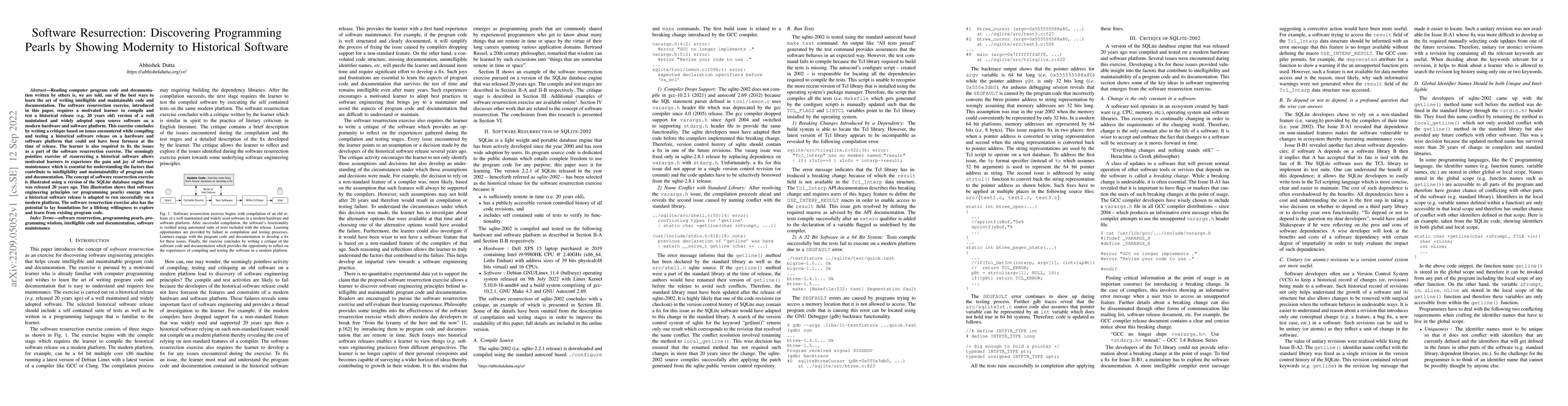 Thumbnail for Software Resurrection: Discovering Programming Pearls by Showing
  Modernity to Historical Software