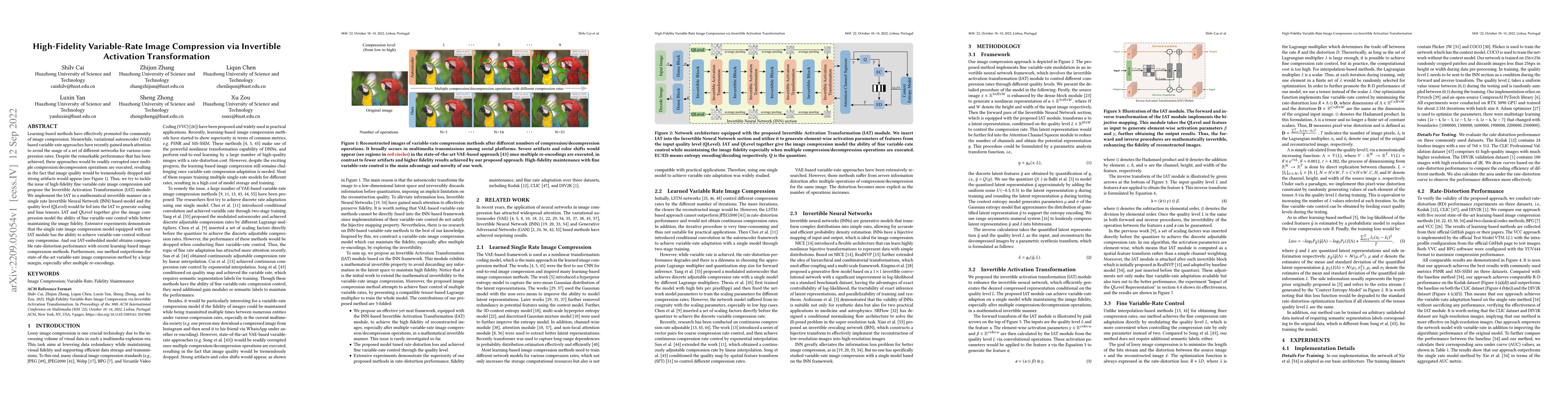 Thumbnail for High-Fidelity Variable-Rate Image Compression via Invertible Activation
  Transformation