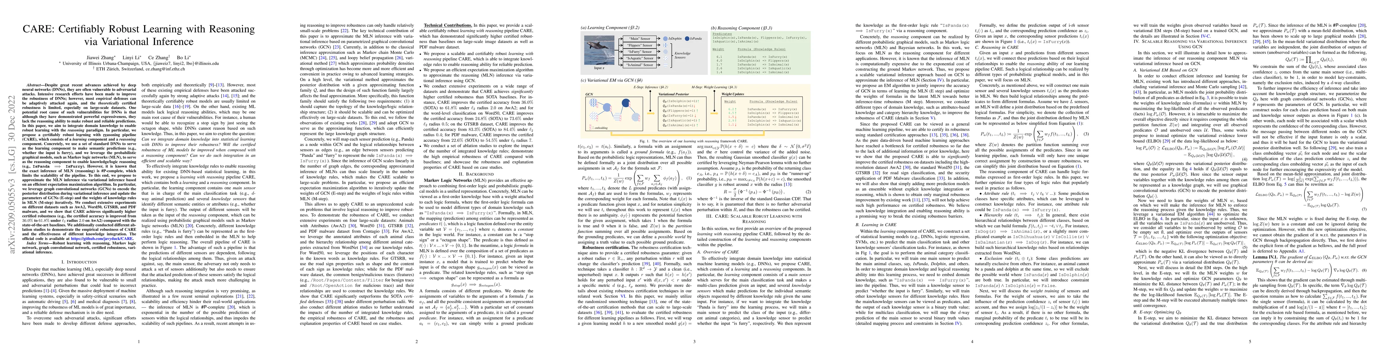 Thumbnail for CARE: Certifiably Robust Learning with Reasoning via Variational
  Inference