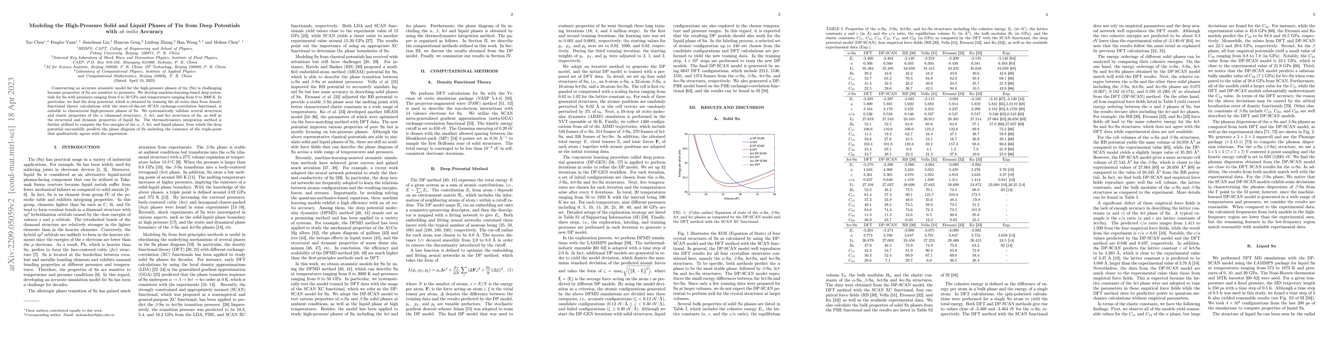 Thumbnail for Modeling the High-Pressure Solid and Liquid Phases of Tin from Deep
  Potentials with ab initio Accuracy