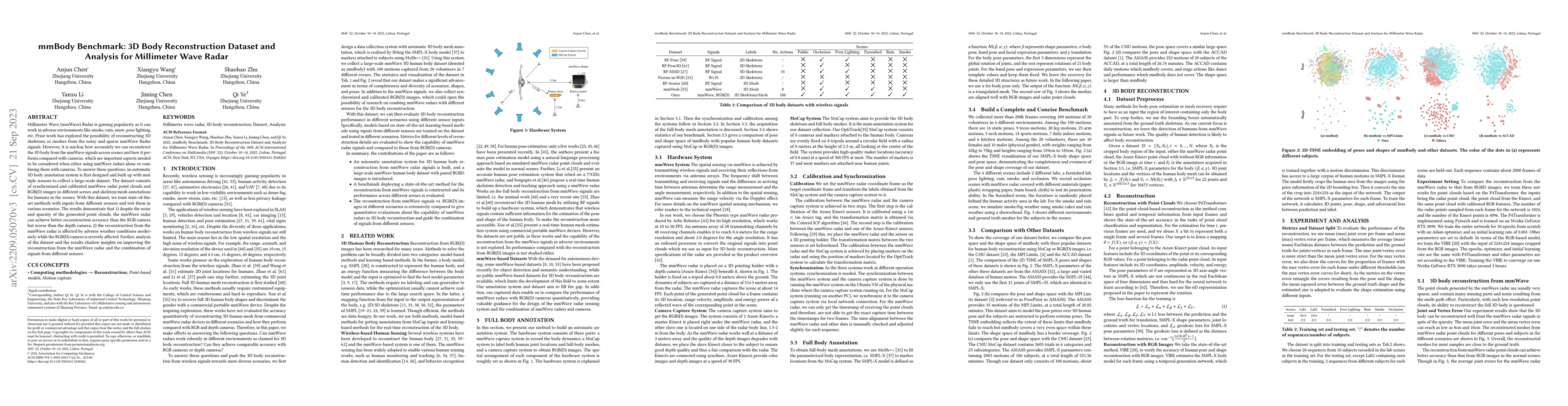 Thumbnail for mmBody Benchmark: 3D Body Reconstruction Dataset and Analysis for
  Millimeter Wave Radar