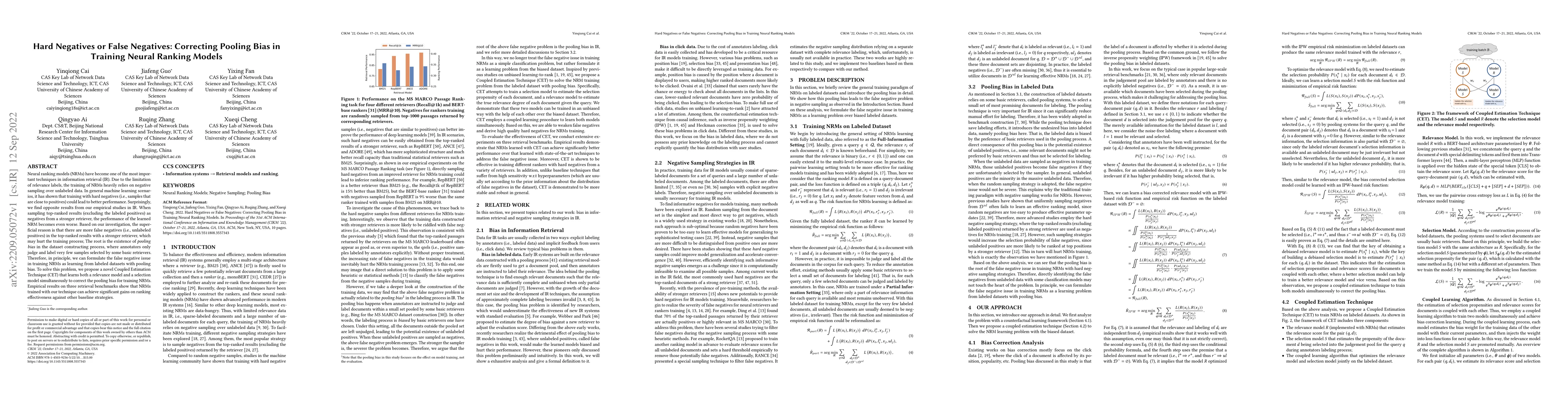 Thumbnail for Hard Negatives or False Negatives: Correcting Pooling Bias in Training
  Neural Ranking Models