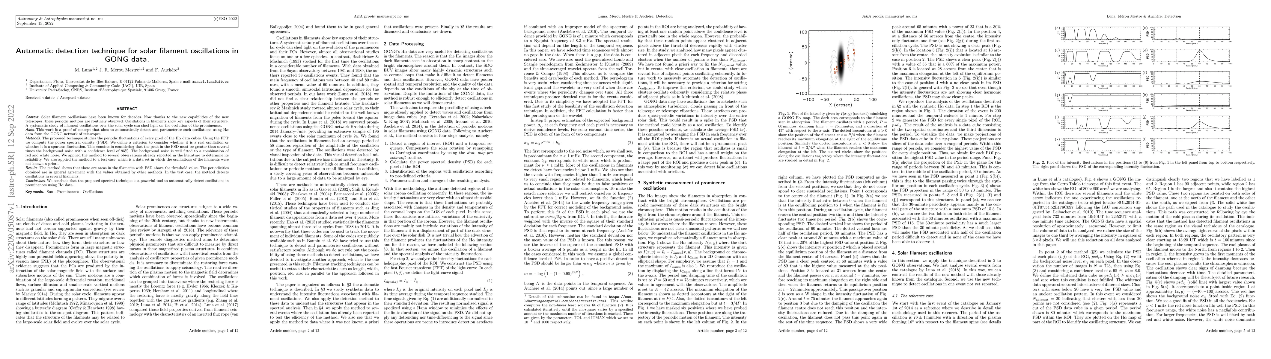 Thumbnail for Automatic detection technique for solar filament oscillations in GONG
  data