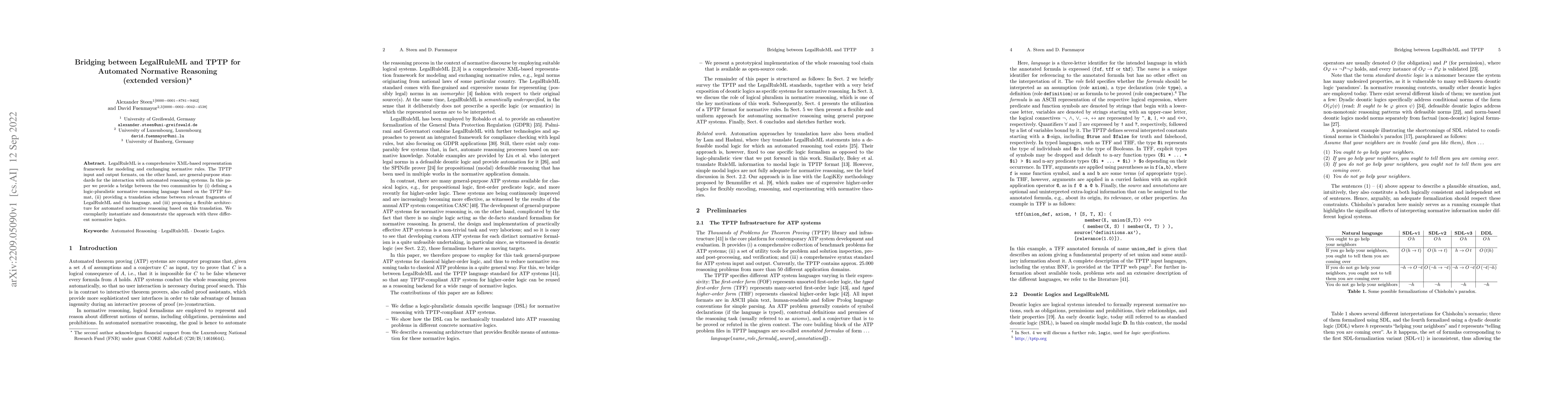 Thumbnail for Bridging between LegalRuleML and TPTP for Automated Normative Reasoning
  (extended version)