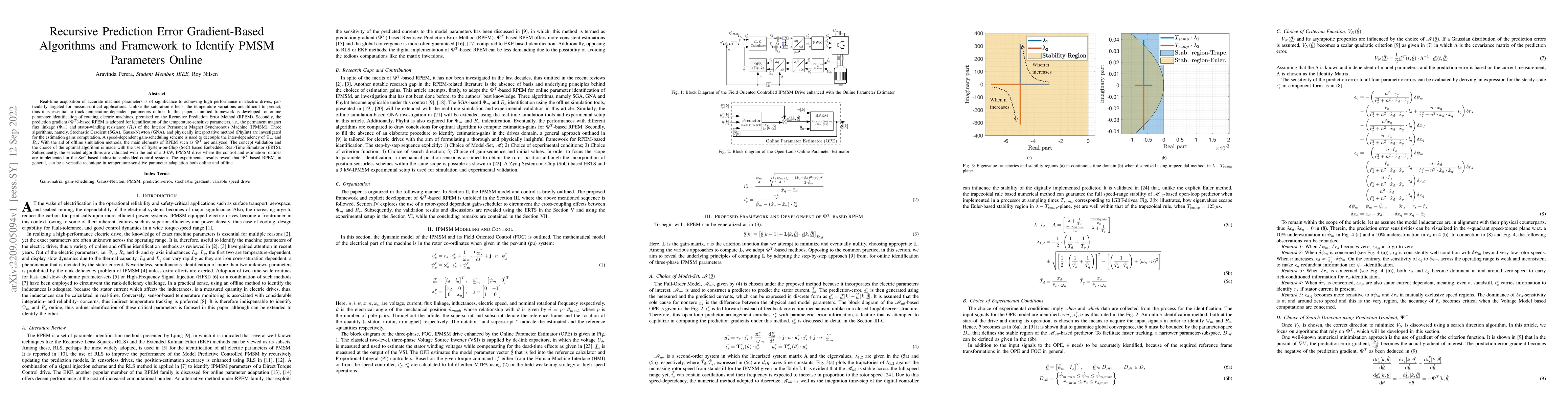 Thumbnail for Recursive Prediction Error Gradient-Based Algorithms and Framework to
  Identify PMSM Parameters Online