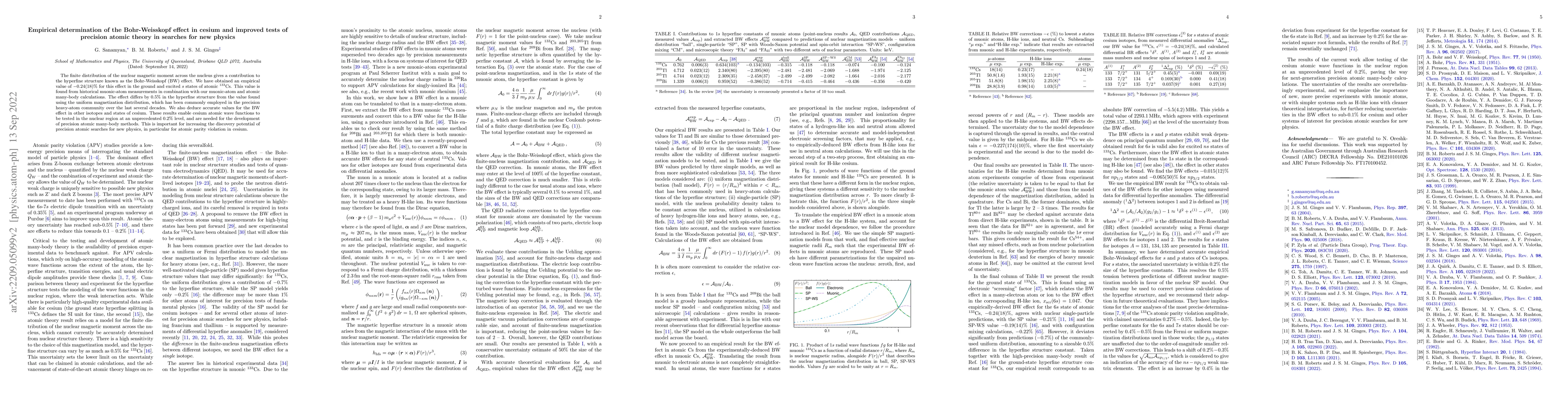 Thumbnail for Empirical determination of the Bohr-Weisskopf effect in cesium and
  improved tests of precision atomic theory in searches for new physics