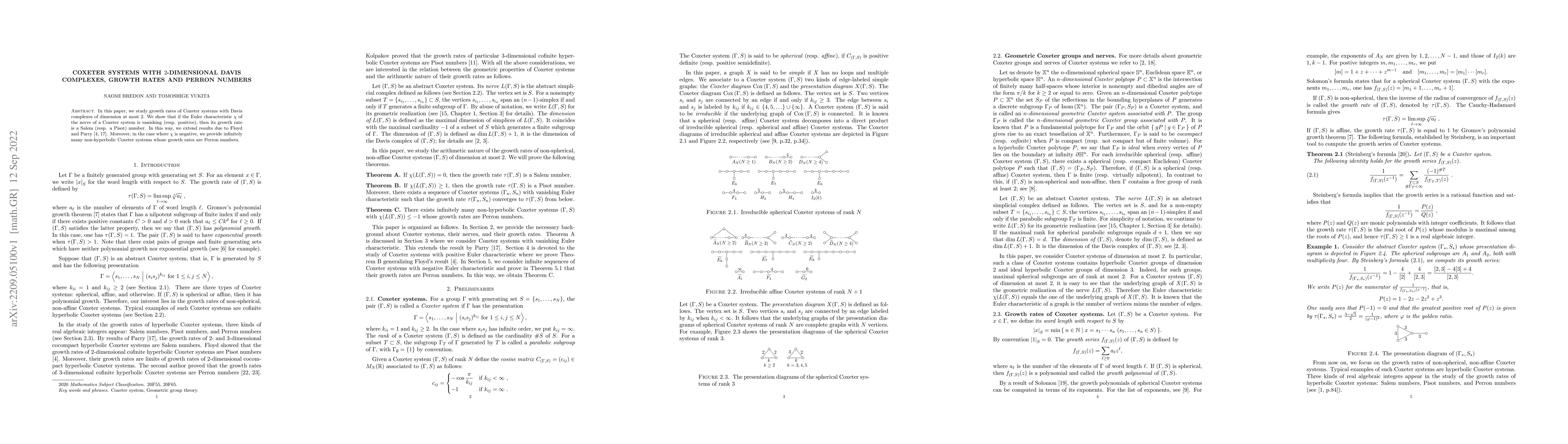 Thumbnail for Coxeter systems with $2$-dimensional Davis complexes, growth rates and
  Perron numbers