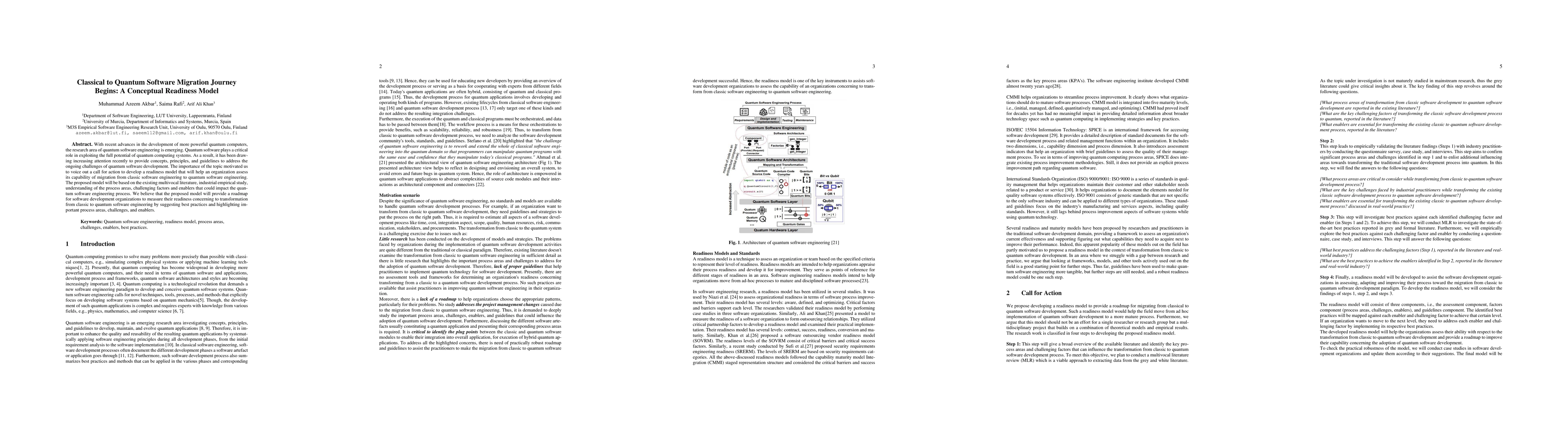 Thumbnail for Classical to Quantum Software Migration Journey Begins: A Conceptual
  Readiness Model