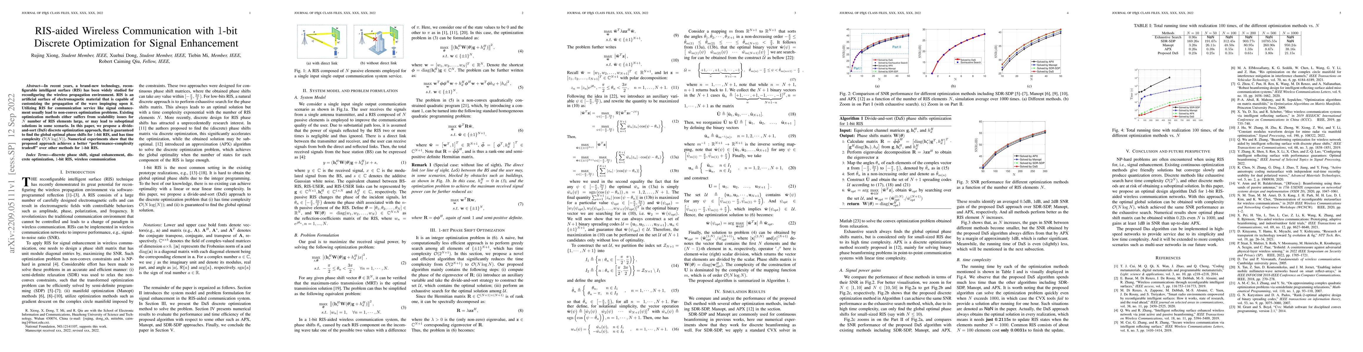 Thumbnail for RIS-aided Wireless Communication with $1$-bit Discrete Optimization for
  Signal Enhancement