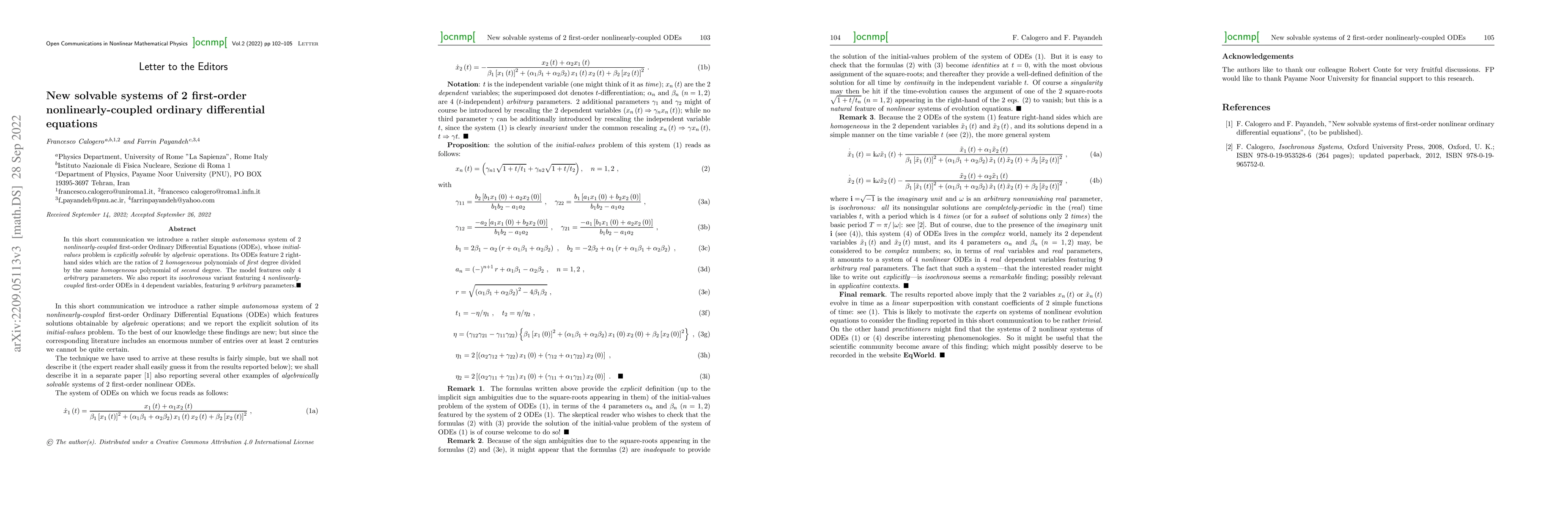 Thumbnail for New Solvable System OF 2 First-Order Nonlinearly-Coupled Ordinary
  Differential Equations