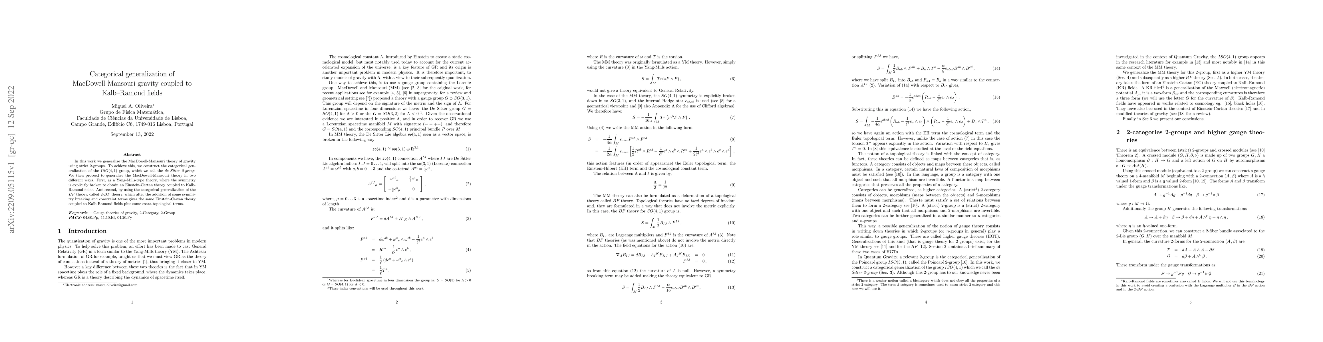 Thumbnail for Categorical generalization of MacDowell Mansouri gravity coupled to Kalb
  Ramond fields