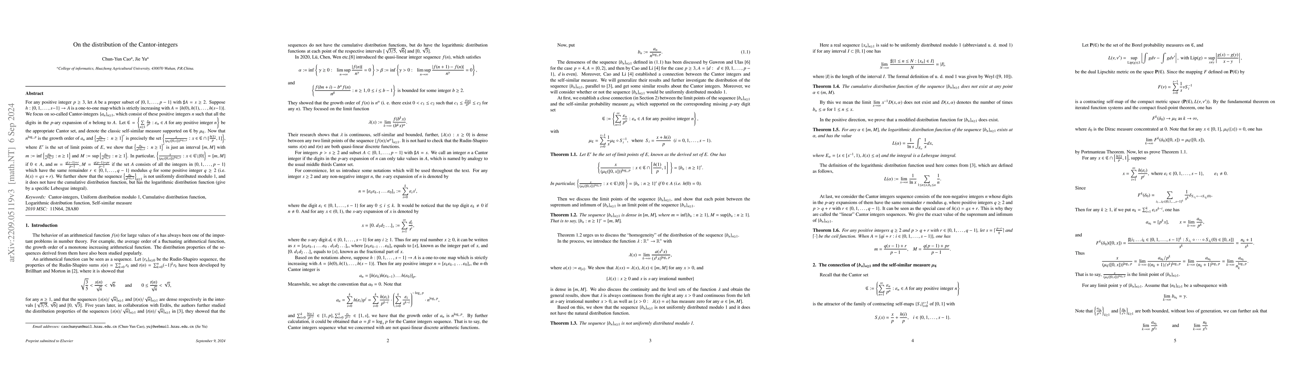 Thumbnail for On the distribution of the Cantor-integers