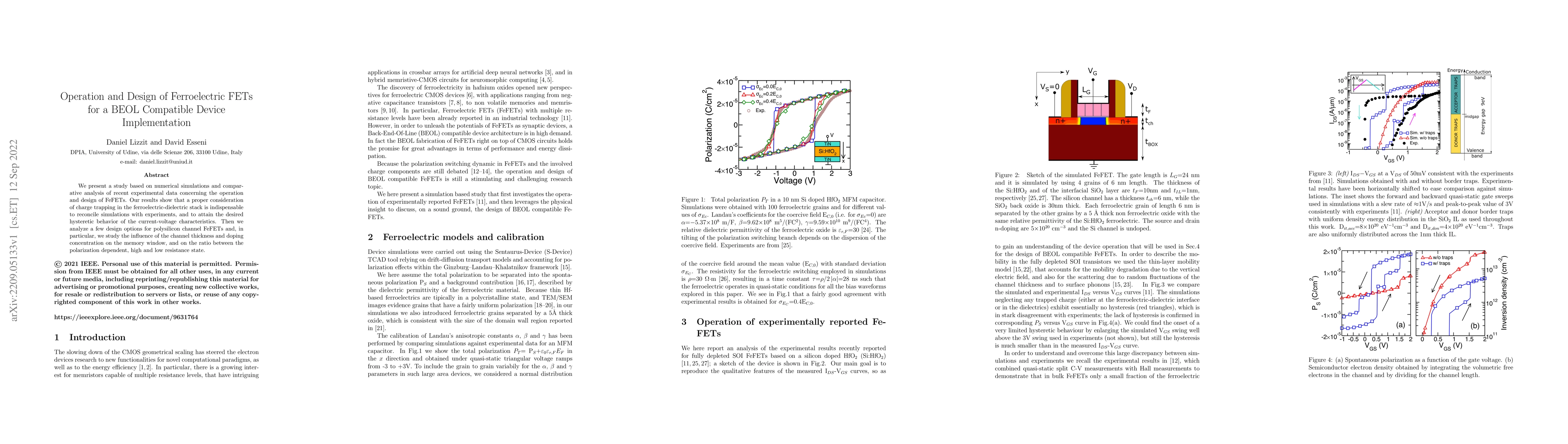 Thumbnail for Operation and Design of Ferroelectric FETs for a BEOL Compatible Device
  Implementation