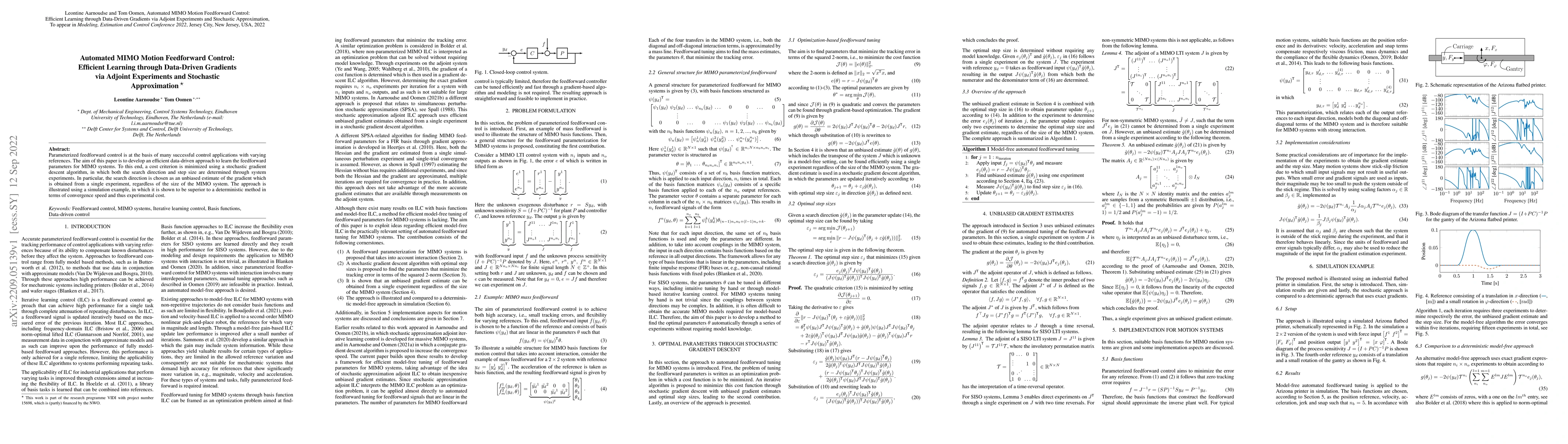 Thumbnail for Automated MIMO Motion Feedforward Control: Efficient Learning through
  Data-Driven Gradients via Adjoint Experiments and Stochastic Approximation