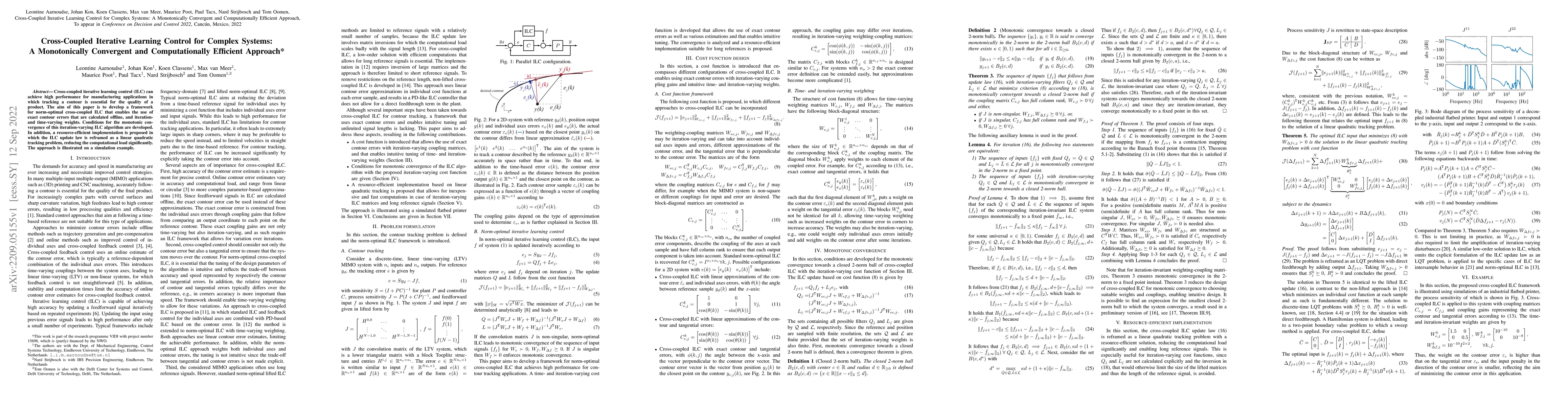 Thumbnail for Cross-Coupled Iterative Learning Control for Complex Systems: A
  Monotonically Convergent and Computationally Efficient Approach